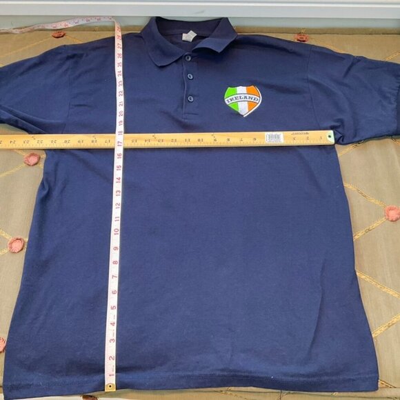 Gildan Shirt Polo Ireland Crest Blue Cotton Embroidered Patch Short Sleeve (L) - Picture 5 of 7